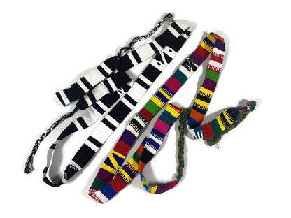 Guatemalan Hand Woven Belt in Olive Green, Black & White with Braided Tassel Ends. 1" Wide x 46" Long Cotton Mayan Toto Sash, Strap Textile.