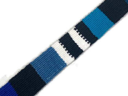 Guatemalan Hand Woven Belt in Turquoise Blue, Black & White, Braided Tassel Ends. 1" Wide x 46" Long Cotton Mayan Toto Sash, Strap Textile.