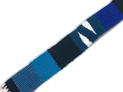 Guatemalan Hand Woven Belt in Turquoise Blue, Black & White, Braided Tassel Ends. 1" Wide x 46" Long Cotton Mayan Toto Sash, Strap Textile.