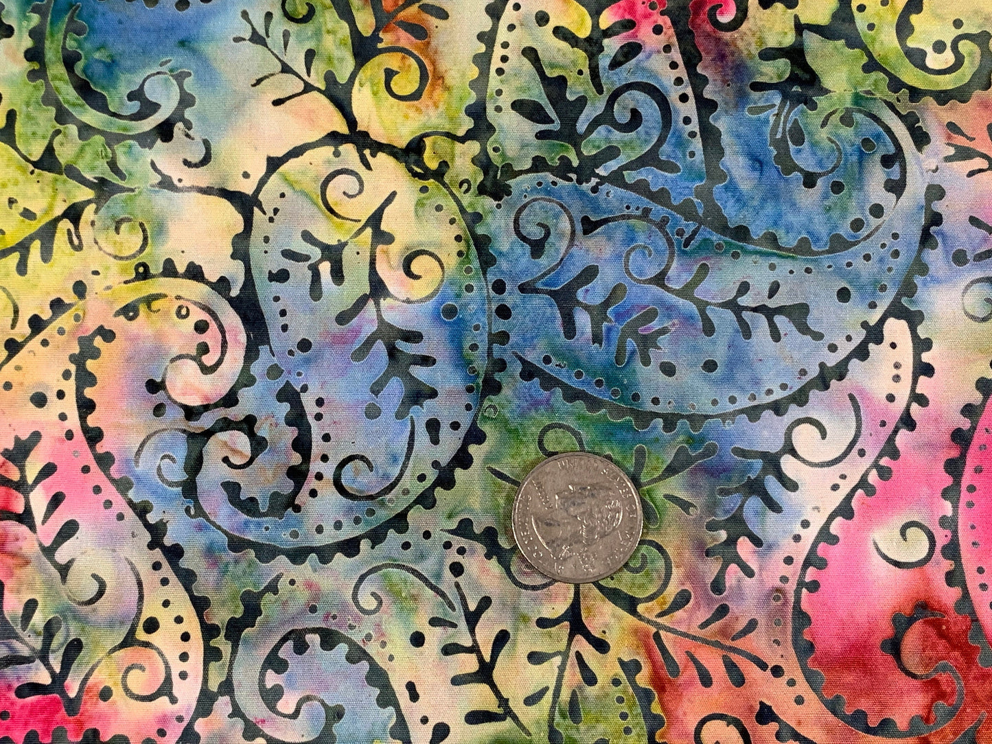 Indian Batik Fabric by the YARD. Hand Dyed Bright Rainbow with Paisley Tie Dyed Fabric. 100% Cotton Fabric for Quilting, Apparel, Home Décor