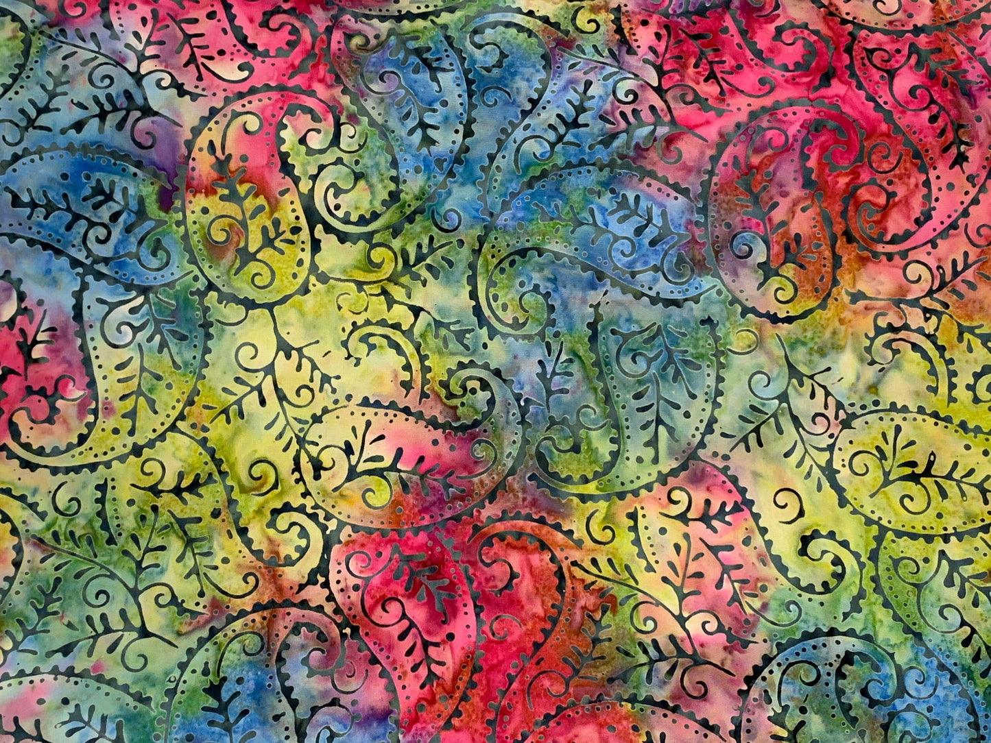 Indian Batik Fabric by the YARD. Hand Dyed Bright Rainbow with Paisley Tie Dyed Fabric. 100% Cotton Fabric for Quilting, Apparel, Home Décor