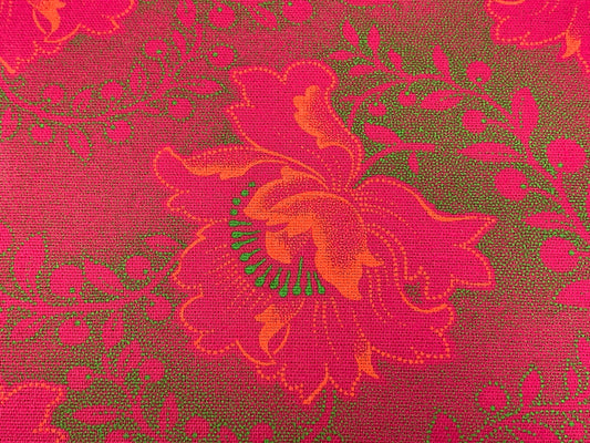 South African Shweshwe Fabric by the YARD. Authentic DaGama ThreeCats Hot Pink & Orange Hibiscus. 100% Cotton for Quilting, Apparel, Décor.