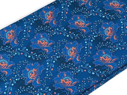 South African Shweshwe Fabric by the YARD. Da Gama Three Cats Turquoise & Orange Hibiscus. 100% Cotton Print for Quilts, Apparel, Décor.