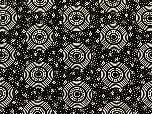 South African Shweshwe Fabric by the YARD. DaGama 3 Cats Black & White Discs and Dots. 100% Cotton Fabric for Quilting, Apparel, Home Decor