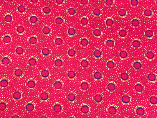 South African Shweshwe Fabric by the YARD. DaGama 3 Cats Pink, Royal Blue, Yellow Coronas. Cotton for Quilting, Apparel, and Home Decor.