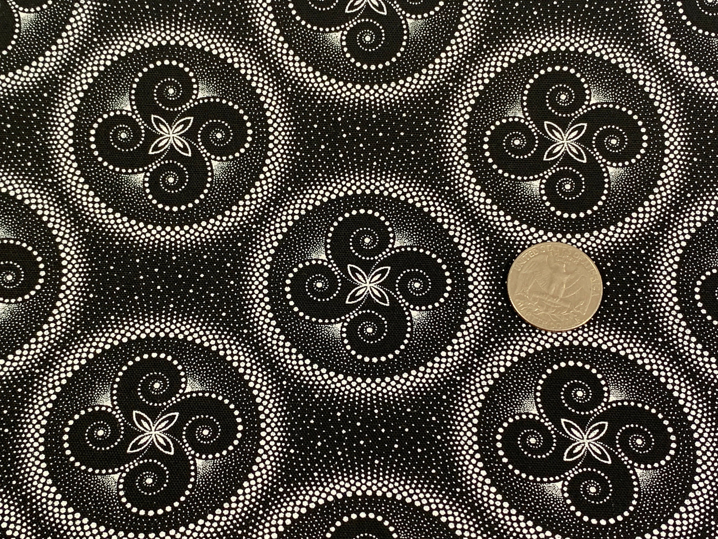 South African Shweshwe Fabric by the YARD. DaGama 3 Cats Black & White Circle Dance. 100% Cotton Fabric for Quilting, Apparel, Home Decor
