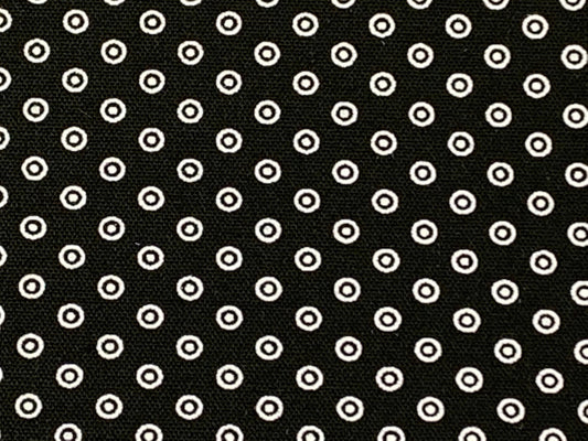 South African Shweshwe Fabric by the YARD. DaGama 3 Cats Black & White Circled Dots. 100% Cotton Fabric for Quilting, Apparel, Home Decor